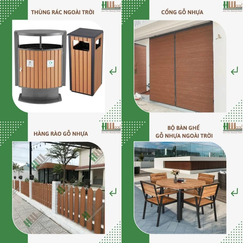 Nhựa giả gỗ ngoài trời được ứng dụng làm làm bàn ghế, hàng rào, cửa cổng