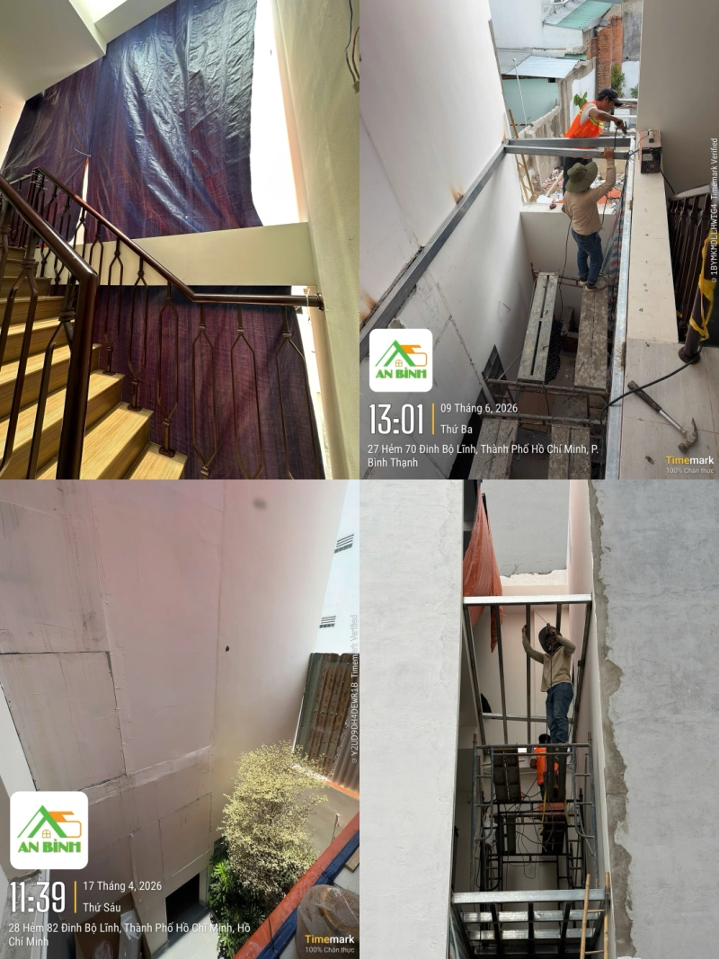 Cải tạo nhà phố Bình Thạnh bằng gỗ nhựa Hwood kết hợp khung thép cho Công ty Trà Cát Nghi