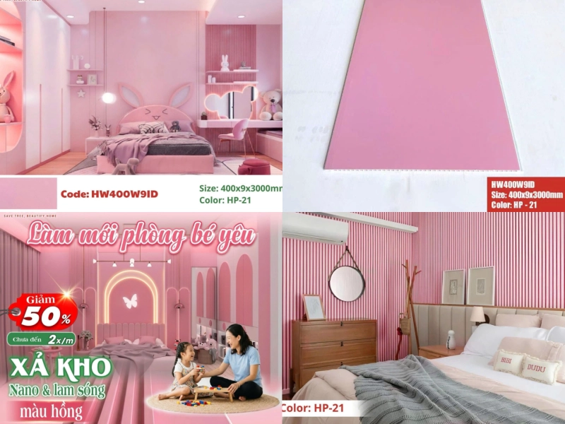 Combo lam sóng và tấm ốp nano màu hồng Hwood xả kho 50%