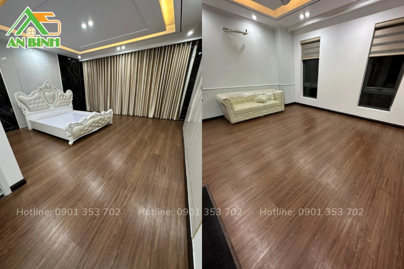 Sàn nhựa hèm khóa giả gỗ phòng ngủ tại KĐT Đông Tăng Long Quận 9 hoàn thiện
