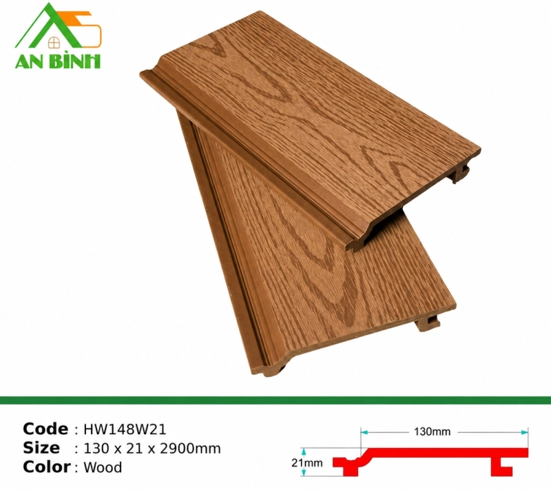 Tấm ốp gỗ nhựa Hwood HW148W21 màu Wood dùng thi công trần nhựa giả gỗ