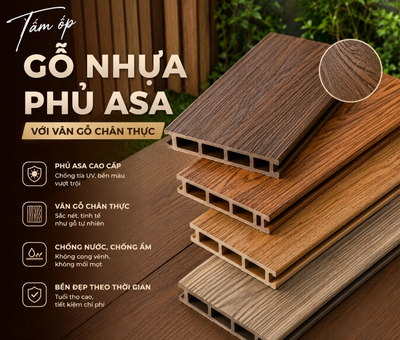 tấm ốp gỗ nhựa phủ ASA vân gỗ chân thực