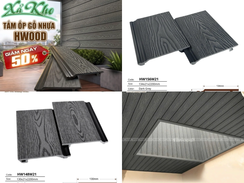 Tấm ốp gỗ nhựa Hwood 2.2m mã HW148W21 HW156W21 màu Dark Grey giảm 50%