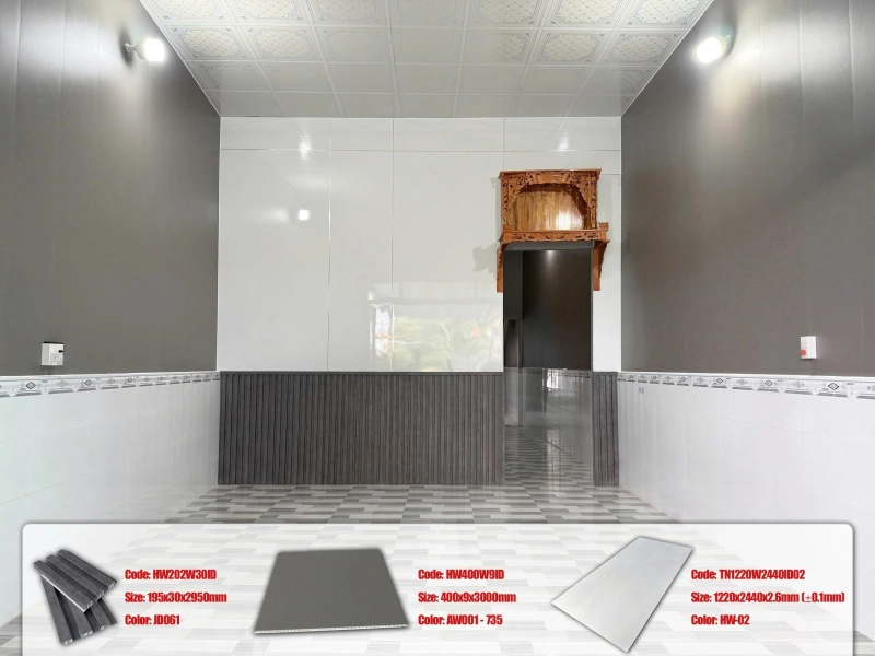 Tấm ốp nhựa nano Hwood thi công ốp trần vách tại An Thới Đông Cần Giờ