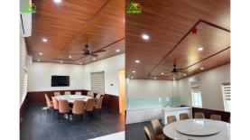 Thi Công Trần Nhựa & Vách Lamri Bếp Ăn Văn Phòng Quận 9 – Sang Trọng, Ấm Áp Cùng Gỗ Nhựa An Bình