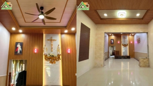 Thi Công Trần Nhựa Giật Cấp & Ốp Vách Phòng Khách Tại Cam Ranh